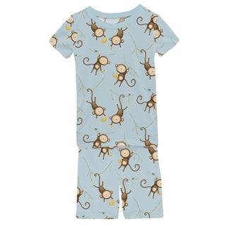 Short Sleeve Graphic Tee Pajama Set with Shorts Spring Sky Monkeys & Bananas