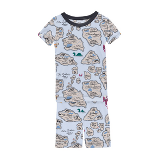 Bamboo Print Short Sleeve Pajama Set with Shorts: Dew Pirate Map