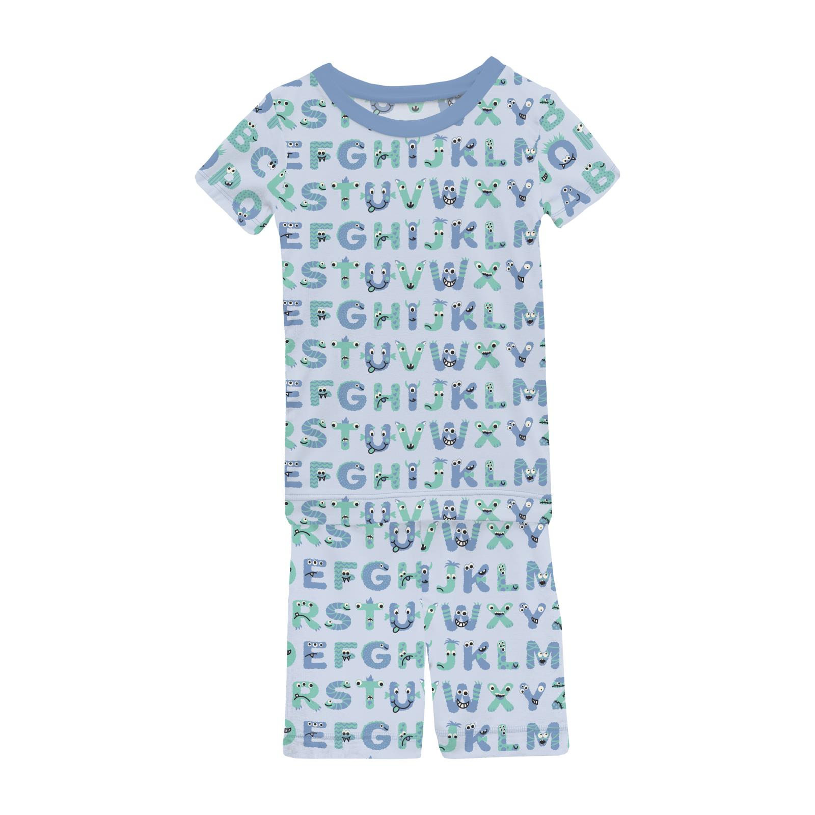abc monsters y Short Sleeve Bamboo Pajama Set with Shorts in Dew ABC Monsters – Doodlebug's Children's Boutique