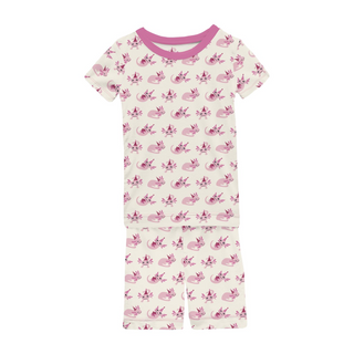 Short Sleeve Bamboo Pajama Set with Shorts: Natural Axolotl Party