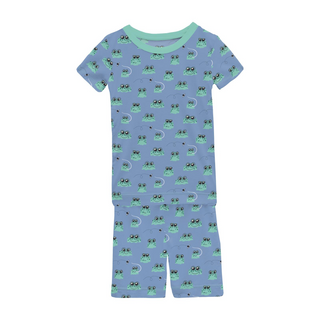 Short Sleeve Pajama Set with Shorts: Dream Blue Bespeckled Frogs