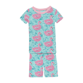 Print Short Sleeve Pajama Set with Shorts Pool Party