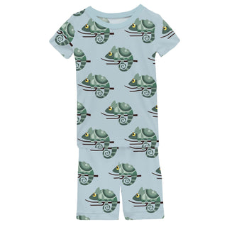 Short Sleeve Pajama Set with Shorts in Spring Sky Chameleon