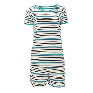 Women's Print Short Sleeve Pajama Set with Shorts in Neptune Stripe