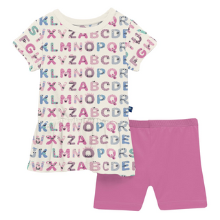 Short Sleeve Playtime Outfit Set: Natural ABC Monsters