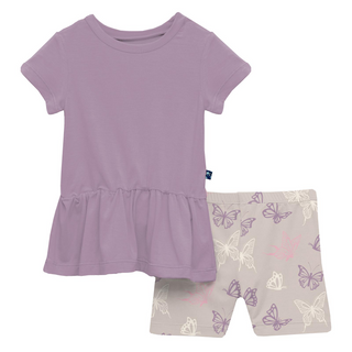 Short Sleeve Playtime Outfit Set Latte Butterflies