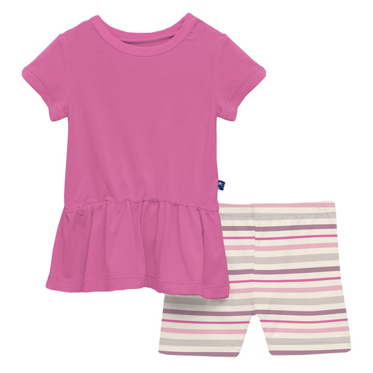 Bamboo Print Short Sleeve Playtime Outfit Set: Whimsical Stripe