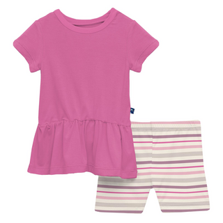 Bamboo Print Short Sleeve Playtime Outfit Set: Whimsical Stripe