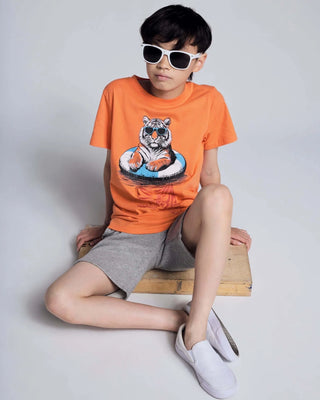 Painted Grey Heather Preston Shorts – Boys Pull-On Shorts with Adjustable Drawstring & Pockets
