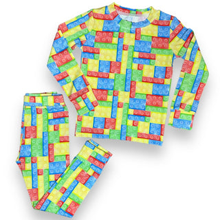 Bamboo Two Piece Pajama Set in Building Blocks