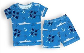 Bamboo Two Piece Short Sleeve & Shorts Pajama Set in Navy