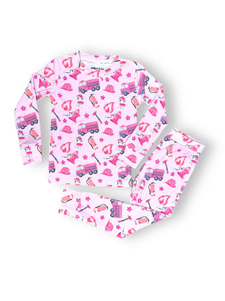 Bamboo Two Piece Pajama Set in Pink Firefighter