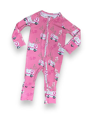 Bamboo Convertible Footie with 2-Way Zipper Pink EMS