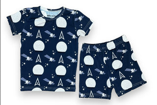 Bamboo Two Piece Short Sleeve & Shorts Pajama Set in Space Force