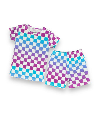 Checkered Little Lady Musician Bamboo Two Piece Short Sleeve & Shorts Pajama Set