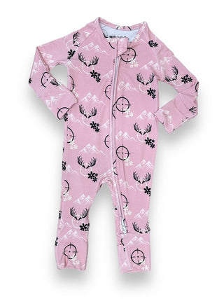 Bamboo Convertible Footie with 2-Way Zipper Pink Hunter