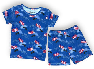 Bamboo Two Piece Short Sleeve & Shorts Pajama Set in Air Force