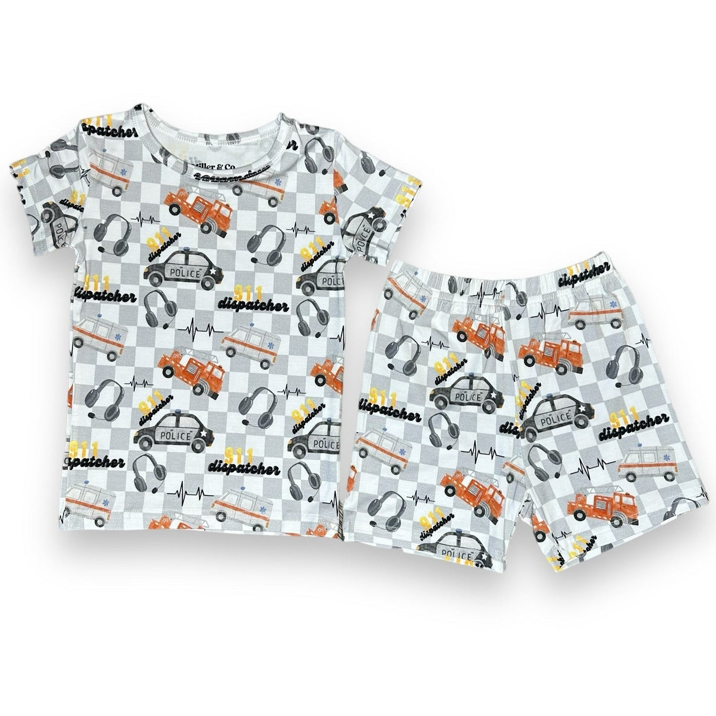 Bamboo Two Piece Short Sleeve & Shorts Pajama Set in 911 Dispatch
