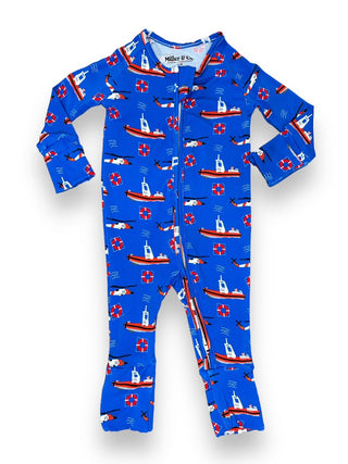 Bamboo Convertible Zipper Footie in Coast Guard