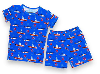 Bamboo Two Piece Short Sleeve & Shorts Pajama Set in Coast Guard