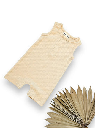 Sleeveless Ribbed Romper in Ivory