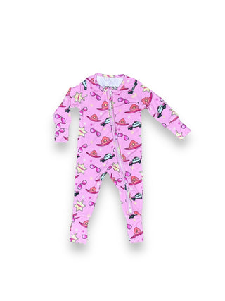 Bamboo Convertible Zipper Footie with Zipper in Pink Sheriff