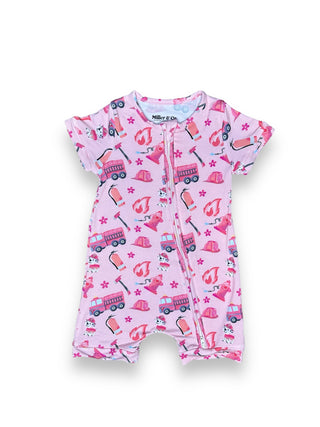 Shortie Romper in Pink Firefighter