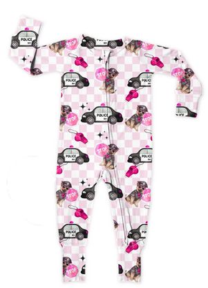 Bamboo Convertible Zipper Footie in Pink Police