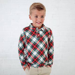 Long Sleeve Bamboo Polo Shirt Set – Prancer’s Plaid Holiday Duo