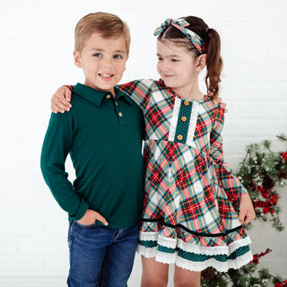 Long Sleeve Bamboo Polo Shirt Set – Prancer’s Plaid Holiday Duo