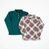 Long Sleeve Bamboo Polo Shirt Set – Prancer’s Plaid Holiday Duo