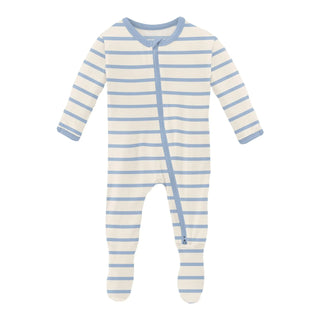 Print Footie with 2 Way Zipper Pond Sweet Stripe