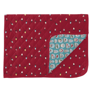 Quilted Throw Blanket in Crimson Holiday Lights/Glacier Snow Globes