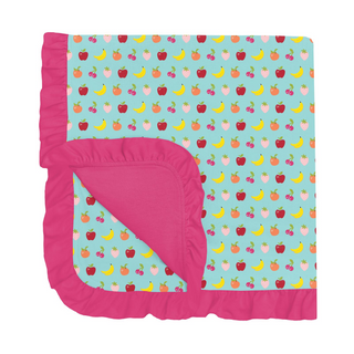 Bamboo Print Ruffle Stroller Blanket: Summer Sky Mini Fruit