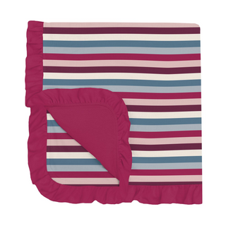 Bamboo Print Ruffle Stroller Blanket: Jingle Bell Stripe