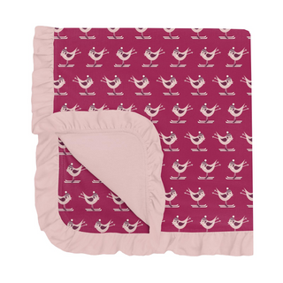 Bamboo Print Ruffle Stroller Blanket: Berry Ski Birds