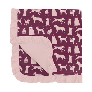 Bamboo Print Ruffle Stroller Blanket: Melody Santa Dogs