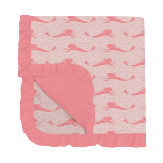 Bamboo Print Ruffle Stroller Blanket: Baby Rose Mermaid