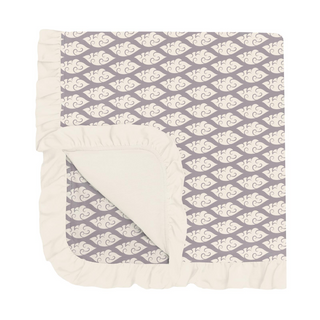 Bamboo Print Ruffle Stroller Blanket: Feather Cloudy Sea