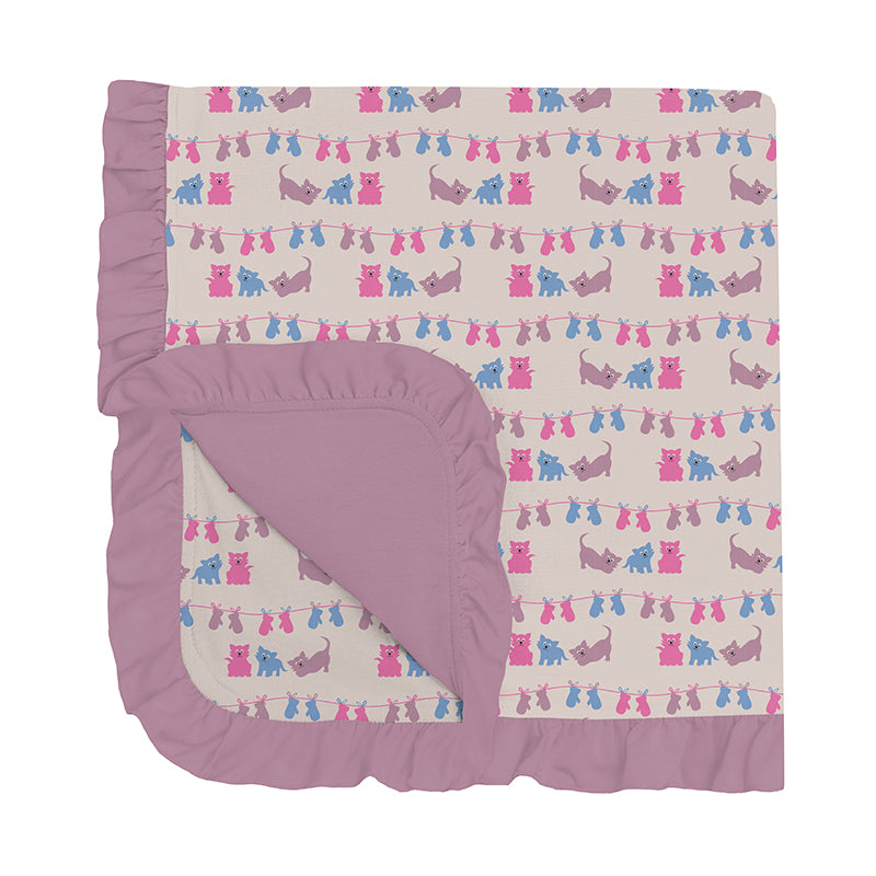 Bamboo Print Ruffle Stroller Blanket: Latte 3 Little Kittens