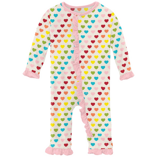 Print Classic Ruffle Coverall with Snaps: Rainbow Hearts