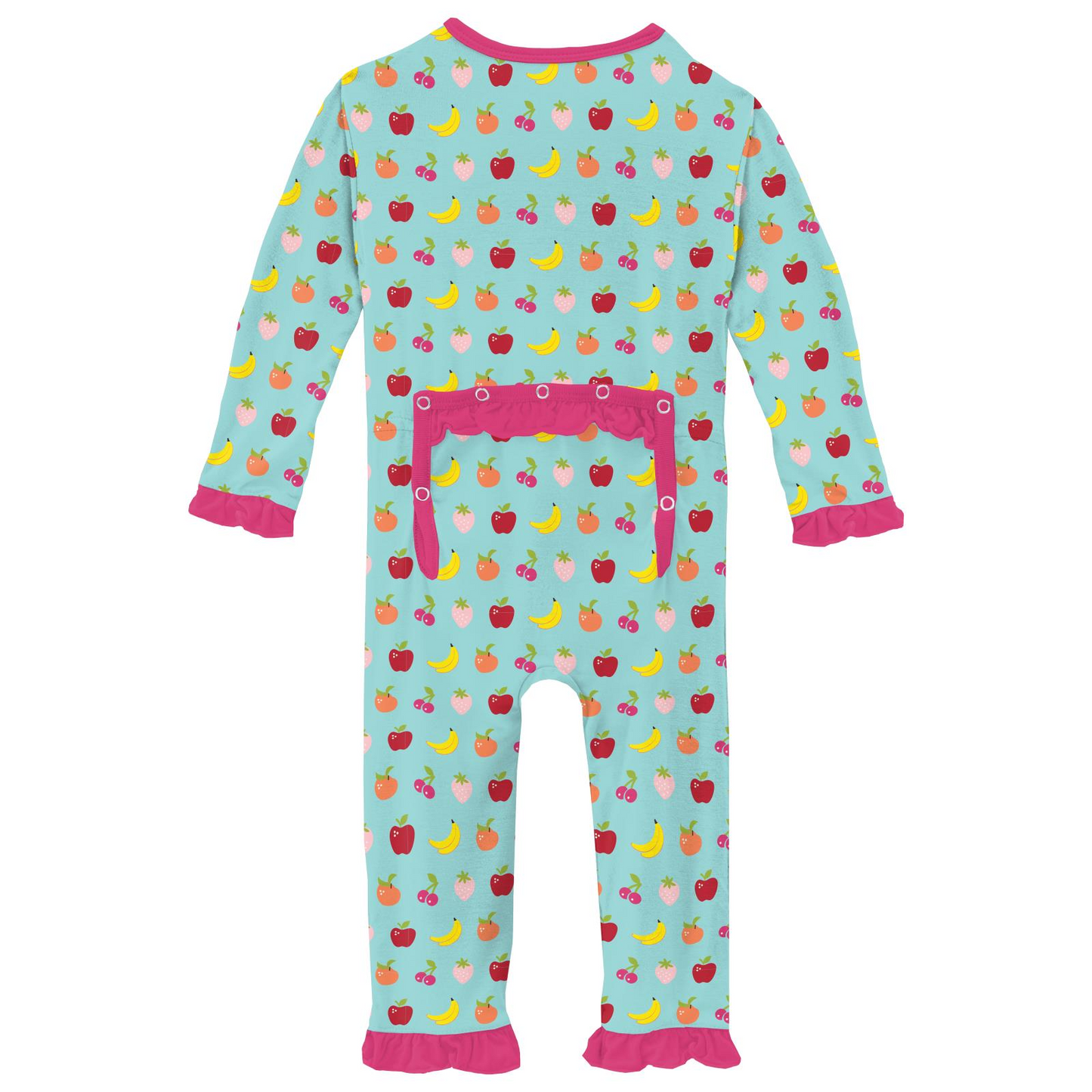 Print Classic Ruffle Coverall with Snaps: Summer Sky Mini Fruit
