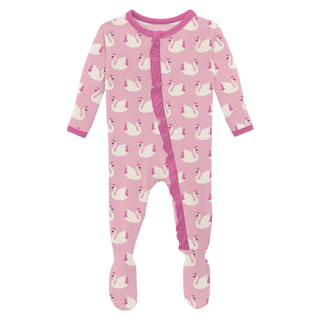 Print Classic Ruffle Footie with 2 Way Zipper: Cake Pop Swan Princess