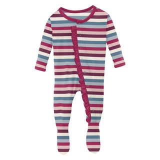 Print Classic Ruffle Footie with Snaps: Jingle Bell Stripe