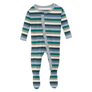 Print Classic Ruffle Footie with Snaps: Snowy Stripe