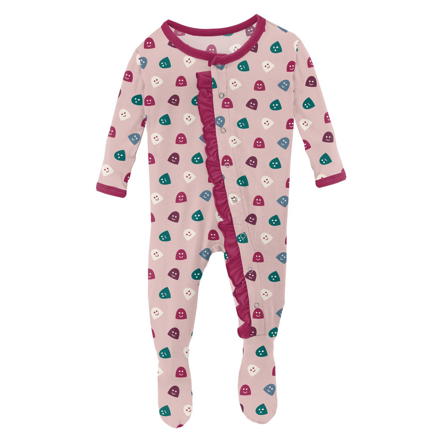 Kickee Pants Print Classic Ruffle Footie with Snaps: Baby Rose Happy Ghosts/Baby Rose Happy Gumdrops