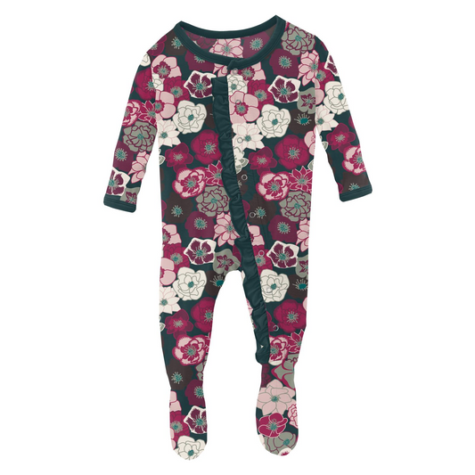 Kickee Pants Print Classic Ruffle Footie with Snaps: Hellebores