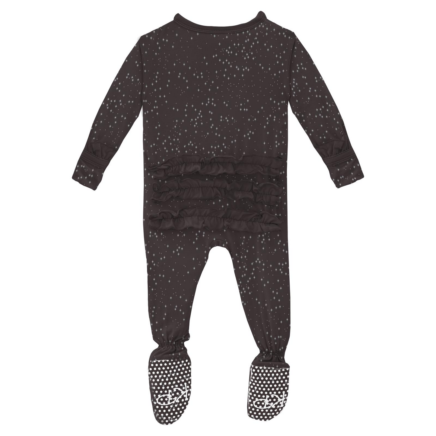 Kickee Pants Print Classic Ruffle Footie with Snaps: Midnight Foil Constellations