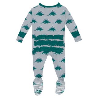 Print Classic Ruffle Footie with Snaps: Pearl Blue Menorahsaurus