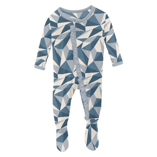 Kickee Pants Print Classic Ruffle Footie with Snaps: Winter Ice